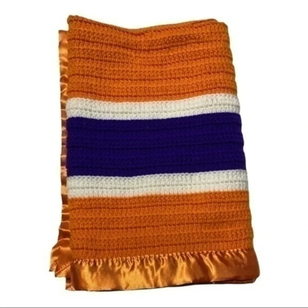 Clemson Handmade Striped‎ Afghan Orange & Purple